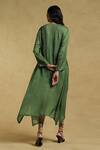 Shop_Ritu Kumar_Green Crimp Satin Asymmetric Kurta_at_Aza_Fashions