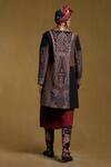 Shop_Ritu Kumar_Black Viscose Crepe Paisley Print Asymmetric Collar Jacket_at_Aza_Fashions