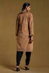 Shop_Ritu Kumar_Brown Suede Embroidered Long Fur Jacket_at_Aza_Fashions