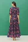 Shop_Samyukta Singhania_Blue Chanderi Floral Print Tiered Dress_at_Aza_Fashions