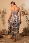 Shop_Label Reyya_Blue Rayon Lurex Floral Print Off-shoulder Dress_at_Aza_Fashions