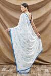 Shop_Khwaab by Sanjana Lakhani_Blue Georgette Crochet Lace Border Sequin Saree_at_Aza_Fashions
