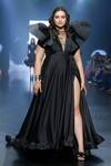 Shop_Saisha Shinde_Black Silk Ruffle Sleeve Gown_at_Aza_Fashions