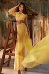 Shop_Ridhi Mehra_Yellow Net Amal Floral Embroidered Lehenga Saree And Blouse Set_at_Aza_Fashions