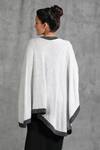 Shop_Dusala Shawls_White Pashmina Contrast Border Cape_at_Aza_Fashions