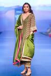 Shop_Punit Balana_Green Silk Chevron And Bandhani Print Kurta Set_at_Aza_Fashions