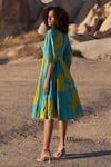 Shop_Twinkle Hanspal_Blue Milah Handloom Chanderi Printed Dress_at_Aza_Fashions