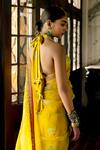 Rajiramniq_Yellow Silk Organza Floral Bloom Print Sequin Embellished Saree_Online_at_Aza_Fashions