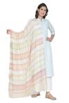 Shop_Shingora_Off White Silk Multi Striped Frayed Hem Dupatta_at_Aza_Fashions