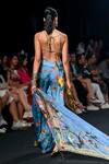 Shop_Mahima Mahajan_Blue Satin Organza Embroidered Blouse And Floral Print Pant Set_at_Aza_Fashions