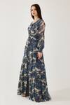 Shop_KoAi_Blue Chiffon Floral Print Button Down Dress_at_Aza_Fashions