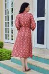 Shop_KARAJ JAIPUR_Red Muslin Floral Pattern Midi Shirt Dress_at_Aza_Fashions