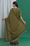 Shop_Silkwaves_Green Cotton Hand Block Print Saree With Crop Top_at_Aza_Fashions