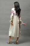Shop_AK-OK_Ivory Satin Silk Floral Print Ruffle Shirt Dress_at_Aza_Fashions