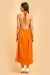 Shop_Label Ivish_Orange Silk Velvet Halter Neck Asymmetric Dress_at_Aza_Fashions