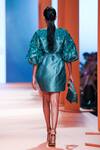 Shop_Pankaj & Nidhi_Green Satin Twill Lined With Satin Saule Floral Embellished Dress_at_Aza_Fashions