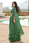 Shop_Basanti - Kapde Aur Koffee_Green Georgette Leaf Cluster Print Cape And Skirt Set_at_Aza_Fashions