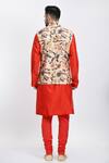 Shop_Samant Chauhan_Peach Cotton Silk Tropical Print Bundi And Kurta Set_at_Aza_Fashions