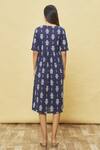 Shop_Samyukta Singhania_Blue Cotton Lotus Print Dress_at_Aza_Fashions