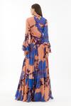 Shop_KoAi_Blue Chiffon Floral Pattern Tiered Dress_at_Aza_Fashions