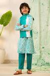 Shop_Cute Couture_Green Tie Dye Print Bundi Kurta Set For Boys_at_Aza_Fashions