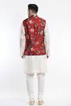 Shop_Samant Chauhan_Red Cotton Silk Floral Print Bundi And Kurta Set_at_Aza_Fashions