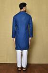 Shop_Naintara Bajaj_Blue Cotton Silk Mandarin Collar Kurta Set_at_Aza_Fashions