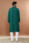 Shop_Aham-Vayam_Green Cotton Sequin And Floral Embroidered Kurta Set_at_Aza_Fashions
