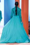 Shop_Pankaj & Nidhi_Green Tulle Helios Embellished High Low Jacket_at_Aza_Fashions