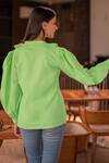 Shop_B'Infinite_Green Cotton Chartreuse Ruffle Shirt_at_Aza_Fashions