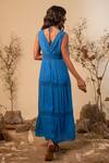 Shop_Label Reyya_Blue Rayon Crepe V Neck Tiered Dress_at_Aza_Fashions