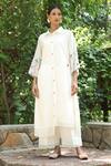 Shop_Desert Shine by Sulochana Jangir_White Handwoven Chanderi Floral Embroidered Sleeve Shirt Dress_at_Aza_Fashions
