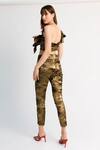 Shop_Sanchi Juneja_Gold Foiled Georgette Satin One Shoulder Top And Pant Set_at_Aza_Fashions