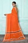 Shop_Samyukta Singhania_Orange Pure Cotton Geometric Pattern Palla Saree_at_Aza_Fashions