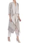 Buy_Urvashi Kaur_Grey Organic Handwoven Cotton Jacket And Pant Set_at_Aza_Fashions