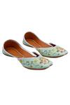 Shop_5 elements_Green Leather Lining Printed Leather Juttis_at_Aza_Fashions