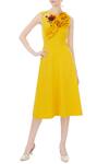 Buy_Gauri & Nainika_Yellow Micro Floral Embroidered Dress_at_Aza_Fashions