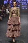 Buy_Punit Balana_Gold Chanderi Silk Jacket And Skirt Set_at_Aza_Fashions