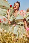 Buy_Gauri & Nainika_Green Organza Asymmetric Trail Dress_at_Aza_Fashions