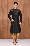 Buy_Arihant Rai Sinha_Black Dupion Silk Panelled Kurta And Dhoti Pant Set_at_Aza_Fashions