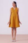 Buy_The Summer House_Yellow Organic Cotton Twill Lagno Skater Dress_at_Aza_Fashions