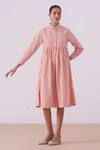 Buy_The Summer House_Cream Organic Cotton Poplin Alisa Checkered Print Dress_at_Aza_Fashions
