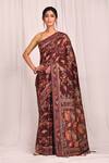 Buy_Nazaakat by Samara Singh_Maroon Cotton Silk Leaf Motif Woven Saree_at_Aza_Fashions
