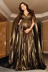 Buy_Gauri & Nainika_Gold Lame Metallic Pleated Gown_at_Aza_Fashions
