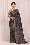 Buy_Nazaakat by Samara Singh_Black Cotton Silk Floral Motif Woven Saree_at_Aza_Fashions