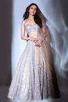 Buy_Seema Gujral_Brown Net Geometric Embroidered Lehenga Set_at_Aza_Fashions