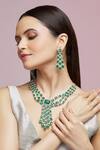 Shop_Chaotiq By Arti_Emerald Stone Drop Necklace Jewellery Set_at_Aza_Fashions