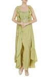Buy_Arpita Mehta_Green Natural Crepe Silk Embellished Jacket And Draped Skirt Set_at_Aza_Fashions