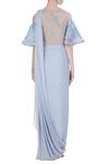 Shop_Babita Malkani_Blue Crepe Silk Saree Gown With Attached Organza Ruffle Blouse_at_Aza_Fashions