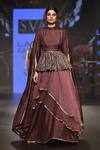 Shop_SVA by Sonam & Paras Modi_Purple Flared Sleeves Peplum Top With Layered Lehenga_at_Aza_Fashions